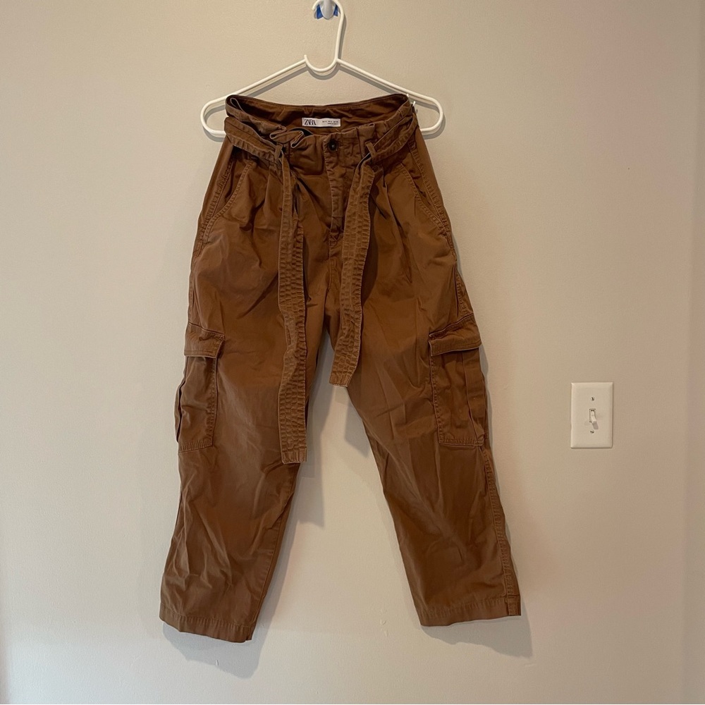 Zara Wide-leg Baggy Belted Cargo Pants Size S